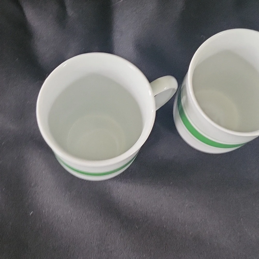 Vintage Leonard Porcelain Green Striped mug set 4